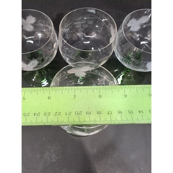 Roemer Etched Grape Glasses, Cordial Wine Set of 4, Green Ribbed Stem, Drinkware - Picture 9 of 9
